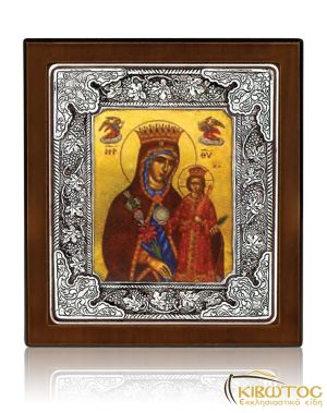 Εικόνα Ασημένια Παναγία Ρόδο το Αμάραντο 10x9cm