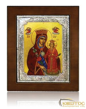 Εικόνα Ασημένια Παναγία Ρόδο Αμάραντο 17x14cm