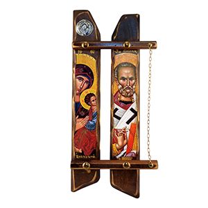 Εικόνα Διπλή Άγιος Νικόλαος και Παναγία Αμόλυντος Ξυλόγλυπτη 44x20cm