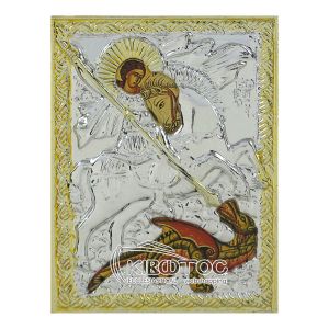 Εικόνα Άγιος Γεώργιος Επιμεταλλωμένη σε Μαύρο Ξύλο