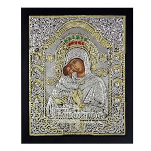 Εικόνα Επιμεταλλωμένη Παναγία Γλυκοφιλούσα σε Ξύλο με Λίθους