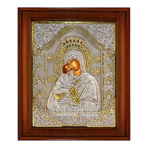 Εικόνα Παναγία Επιμεταλλωμένη σε Ξύλο Κορνίζα Τζάμι