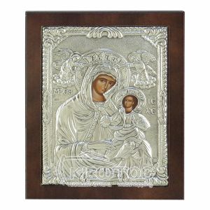 Εικόνα Ασημένια Παναγία Ρόδο Αμάραντο 23x17cm