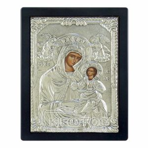 Εικόνα Επάργυρη Παναγία Ρόδο Αμάραντο 23x17cm