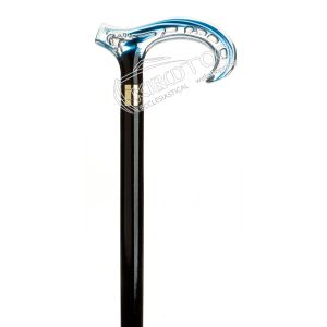 Μπαστούνι Στήριξης Ξύλινο Μαύρο με Λαβή Κυτταρίνης Διάφανο Γαλάζιο Οικονομικό