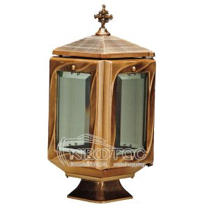 Καντήλι Μνημείου Μπρούτζινο Χρυσό Τετράπλευρο Λείο Κρύσταλλο