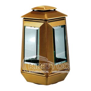 Καντήλι για Μνήμα Μπρούτζινο Τετράπλευρο Τζάμι Χρυσό