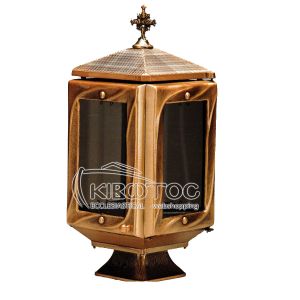 Καντήλι για Μνήμα Μπρούτζινο Χρυσό Τετράπλευρο Τζάμι 4 mm