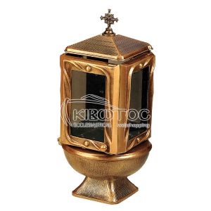 Καντήλι για Μνήμα Μπρούτζινο Χρυσό Τετράπλευρο Φιμέ Τζάμια