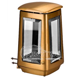 Καντήλι Μνημείου Μπρούτζινο Χρυσό Τετράπλευρο Κρύσταλλο Λείο