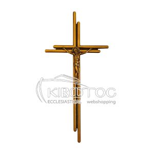 Σταυρός για Μνήμα Μπρούτζινος Χρυσός Λεία Επιφάνεια Διπλός με Εσταυρωμένο