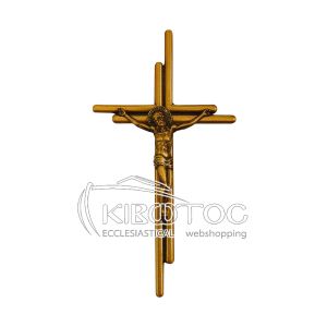 Σταυρός για Μνήμα Μπρούτζινος Χρυσός Λείος Διπλός με Εσταυρωμένο