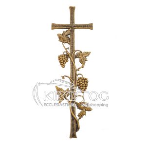Σταυρός για Μνήμα Μπρούτζινος Χρυσός με Άμπελο Μεγάλος