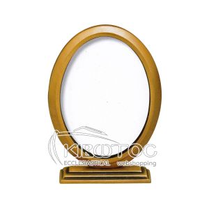 Κορνίζα για Μνήμα Μπρούτζινη Χρυσή Οβάλ με Βάση Οικονομική