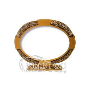 Κορνίζα για Μνήμα Μπρούτζινη Χρυσή Οβάλ Ανάγλυφη με Βάση