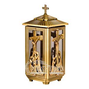 Καντήλι για Μνήμα Μπρούτζινο Χρυσό Τετράπλευρο Εσταυρωμένος