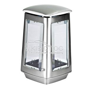 Καντήλι για Μνήμα Μπρούτζινο Σατινέ Ασημί Οικονομικό Τετράπλευρο 