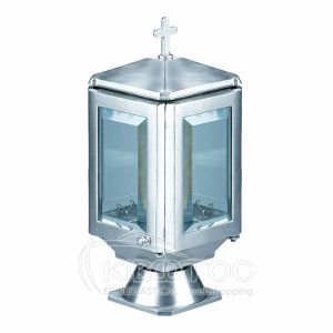 Καντήλι για Μνήμα Μπρούτζινο Σατινέ Ασημί Τετράπλευρο 