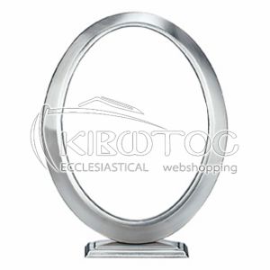 Κορνίζα για Μνήμα Μπρούτζινη Σατινέ Ασημί Οβάλ με Βάση