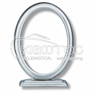 Κορνίζα για Μνήμα Μπρούτζινη Σατινέ Ασημί Οβάλ Λεία με Βάση