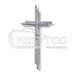 Σταυρός για Μνήμα Μπρούτζινος Σατινέ Ασημί με Εσταυρωμένο