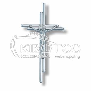 Σταυρός για Μνήμα Μπρούτζινος Σατινέ Ασημί Διπλός με Εσταυρωμένο