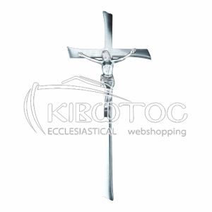 Σταυρός για Μνήμα Μπρούτζινος Σατινέ Ασημί Λείος με Εσταυρωμένο