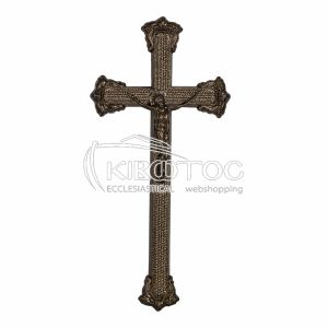 Σταυρός για Μνήμα Αλουμινίου Χρυσό-Μαύρο Σαγρέ με Εσταυρωμένο