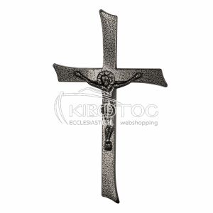 Σταυρός για Μνήμα Αλουμινίου Ασημί-Μαύρο Σαγρέ Οικονομικός με Εσταυρωμένο