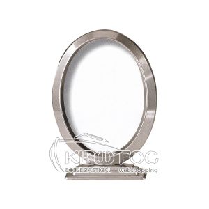 Κορνίζα για Μνήμα Αλουμινίου Ασημί Οβάλ με Βάση