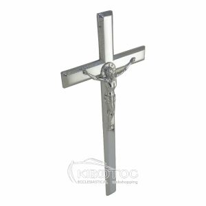 Σταυρός για Μνήμα Μπρούτζινος Ασημί με Εσταυρωμένο