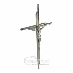 Σταυρός για Μνήμα Μπρούτζινος Ασημί Λείος Διπλός με Εσταυρωμένο