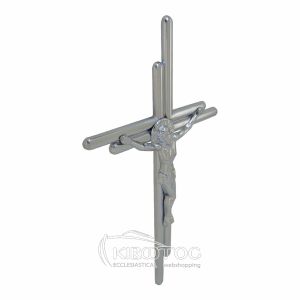 Σταυρός για Μνήμα Μπρούτζινος Ασημί Λείος με Εσταυρωμένο