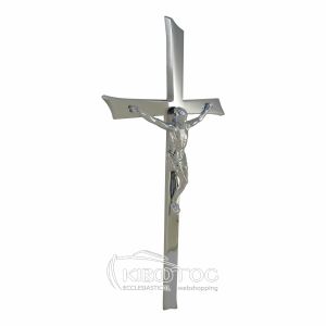 Σταυρός για Μνήμα Μπρούτζινος Ασημί Λείος με Εσταυρωμένο Μεγάλος