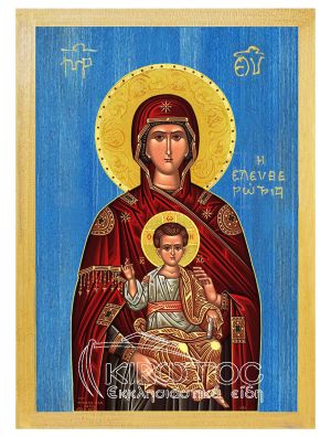 εικόνα Παναγία Ελευθερώτρια εκκλησιαστικά Ξύλινη Μπλε φόντο 21x15