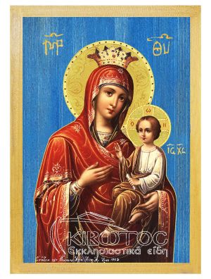 εικόνα Παναγία Γοργοεπήκοος εκκλησιαστικά Ξύλινη Μπλε φόντο 21x15