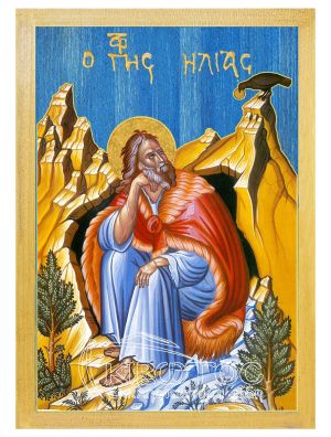 εικόνα Προφήτης Ηλίας εκκλησιαστικά Ξύλινη Μπλε φόντο 21x15