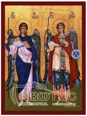 εικόνα Αρχάγγελοι Μιχαήλ Γαβριήλ εκκλησιαστικά Ξύλο με κόκκινη ρίγα