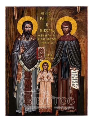 Εικόνα Άγιοι Ραφαήλ Νικόλαος και Ειρήνη Ξύλινη 22x16cm