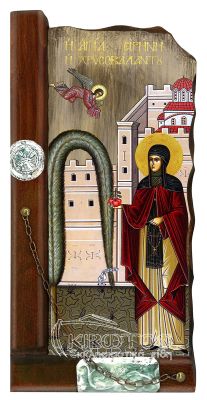 Εικόνα Αγία Ειρήνη Χρυσοβαλάντου Παλαιωμένη Ξύλινη 38x18cm