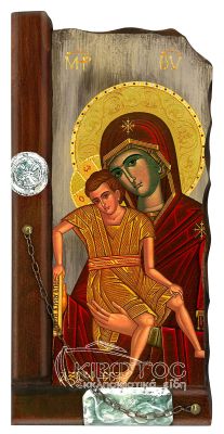 Εικόνα Παναγία Άξιον Εστί Παλαιωμένη Ξύλινη 38x18cm