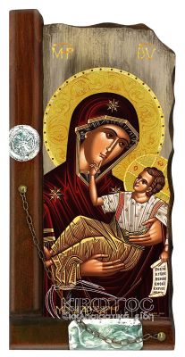 Εικόνα Παναγία Μεγαλόχαρη Παλαιωμένη Ξύλινη 38x18cm