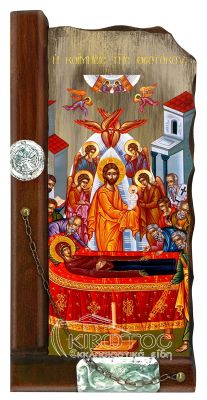 Εικόνα Κοίμησης της Θεοτόκου Παλαιωμένη Ξύλινη 38x18cm