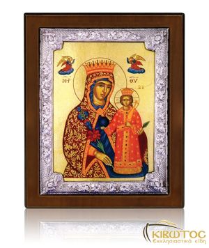 Εικόνα Ασημένια Παναγία Ρόδον Αμάραντον 28x22cm