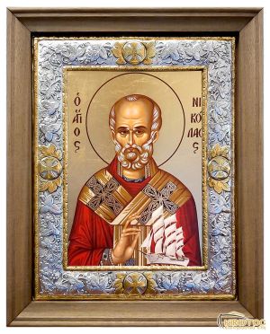 Εικόνα Ασημένια Άγιος Νικόλαος με Κορνίζα 38x30