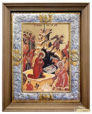 Εικόνα Ασημένια Η Γέννηση με Κορνίζα 38x30