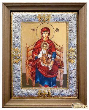 Εικόνα Ασημένια Παναγία Ένθρονη με Κορνίζα 38x30