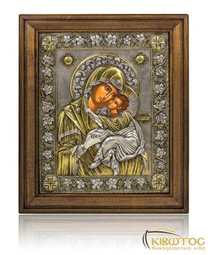 Εικόνα Ασημένια Παναγία Γλυκοφιλούσα 45x37cm