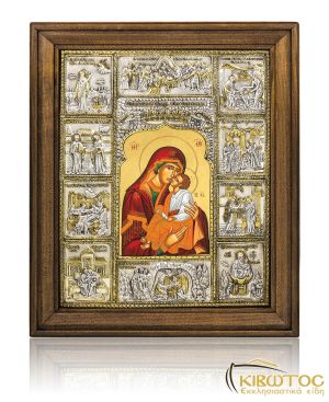 Εικόνα Ασημένια Ο Βίος της Παναγίας Γλυκοφιλούσας 48x40cm