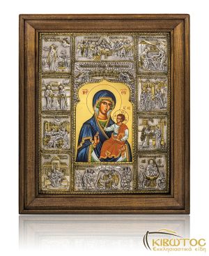 Εικόνα Ασημένια Ο Βίος της Παναγίας Οδηγήτριας 48x40cm